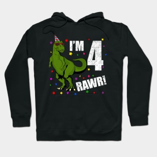 Bday Kids 4 Years Old Dinosaur Birthday Hoodie